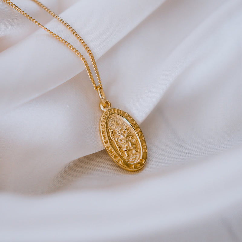 9KT SOLID GOLD - St Christopher the Patron of Travel Charm Necklace
