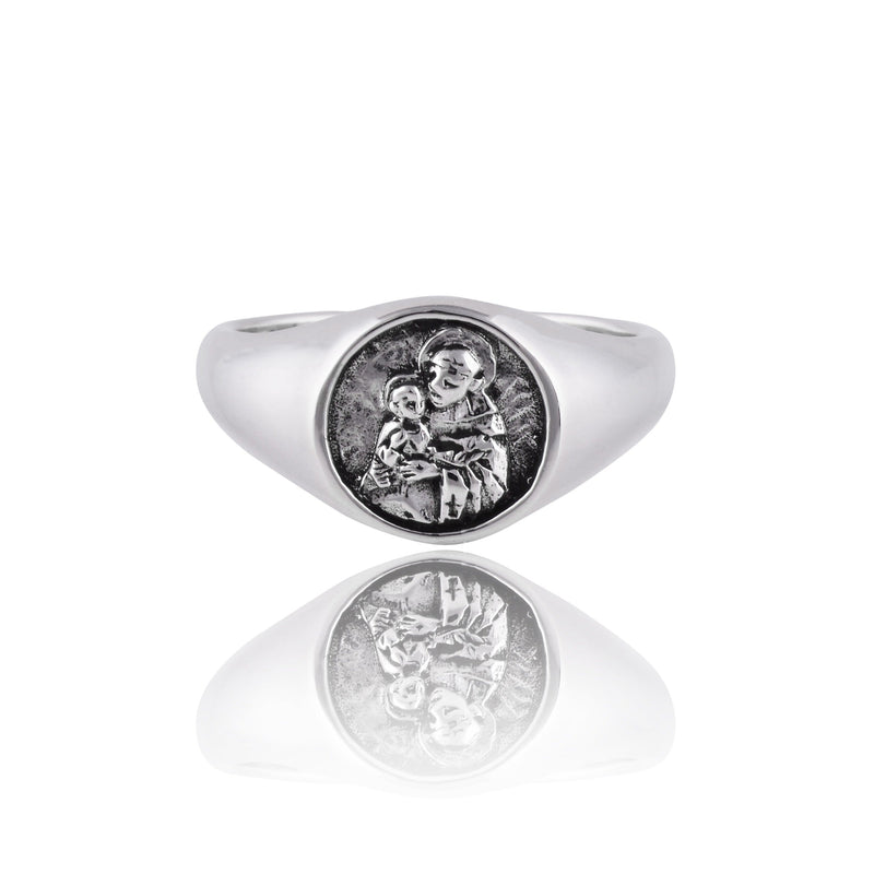St Anthony Patron Saint of Miracles Signet Ring - Silver