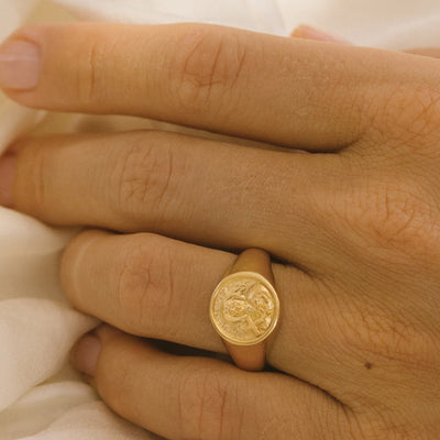 9KT SOLID GOLD St Gerard Patron Saint of Motherhood Signet Ring