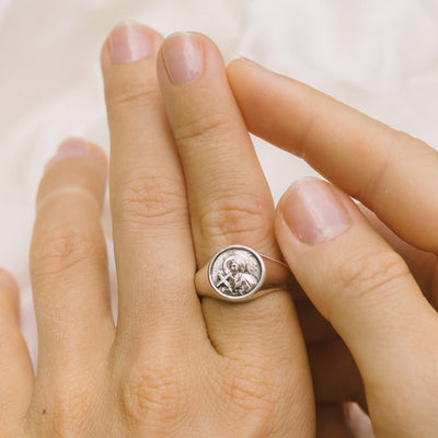 St Gerard Patron Saint of Motherhood Signet Ring - Silver