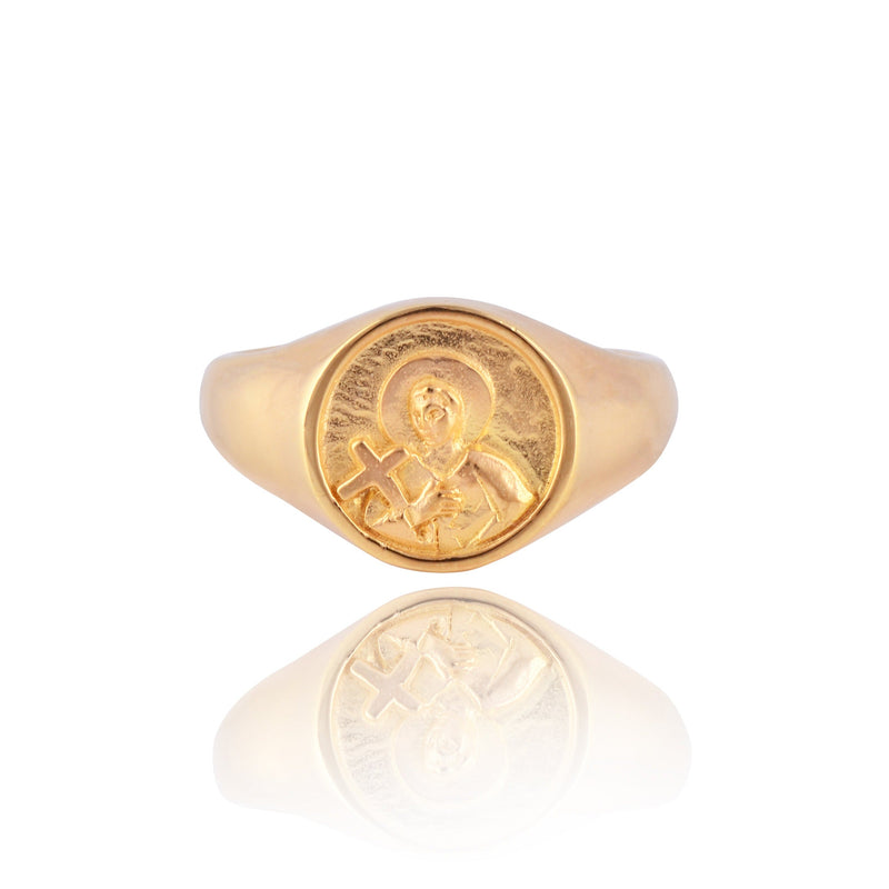 9KT SOLID GOLD St Gerard Patron Saint of Motherhood Signet Ring