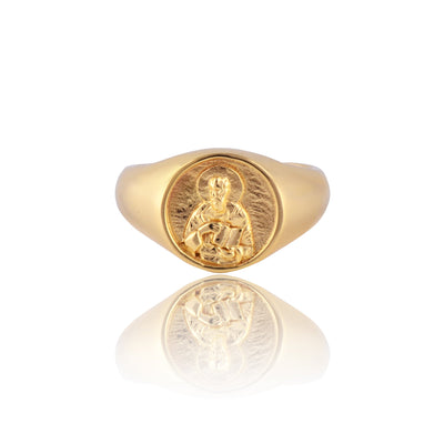 9KT SOLID GOLD St John Patron Saint of Friendship & Love Signet Ring