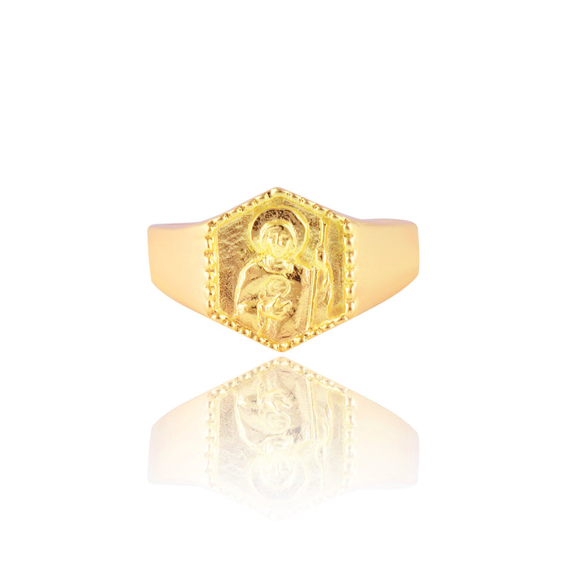St Jude Patron Saint of Hope & Impossible Causes Signet Ring - Gold