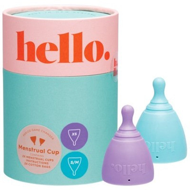 The Hello Cup Menstrual Cup Double Box Lilac & Blue XS + S/M